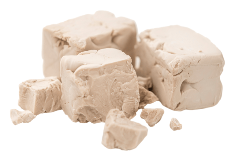 Fresh yeast blocks, broken into pieces.